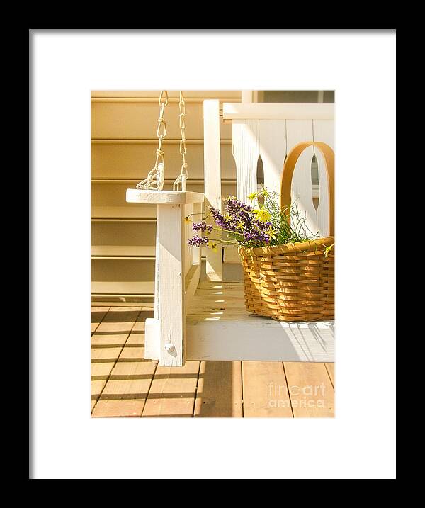 Porch Swing Framed Print featuring the photograph Porch Swing with Flowers by Diane Diederich