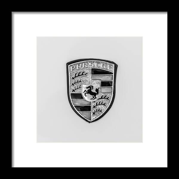 Porsche Emblem Framed Print featuring the photograph Porsche Emblem -0132bw55 by Jill Reger