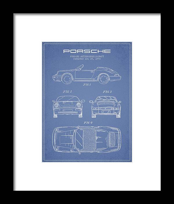 Porsche Framed Print featuring the digital art Porsche Patent from 1990 - Light Blue by Aged Pixel