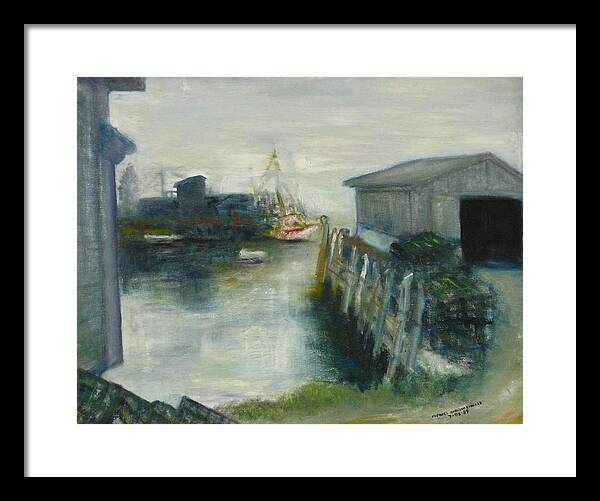 Scenery Framed Print featuring the painting Port Clyde in Fog by Michael Anthony Edwards
