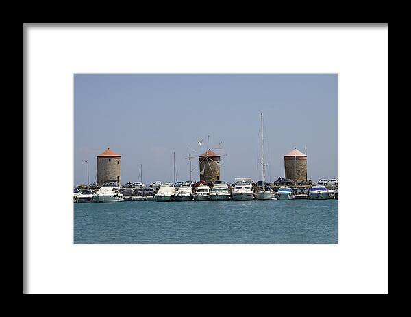 Windmills Framed Print featuring the photograph Port Of The Myloi - Rhodos City by Christiane Schulze Art And Photography