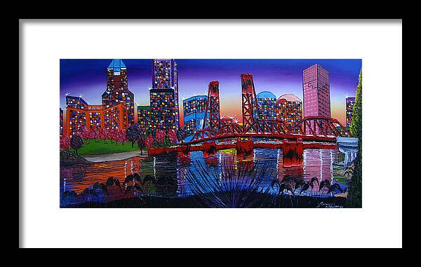  Framed Print featuring the painting Portland City Lights 36 by James Dunbar