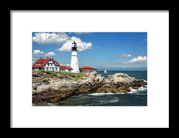 Maine Framed Print featuring the photograph Portland Head Light in Maine by Mitchell R Grosky
