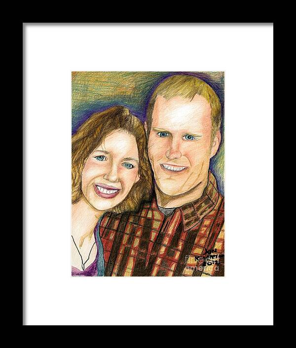Portrait Of Artist And Wife Framed Print featuring the drawing Portrait by Jon Kittleson