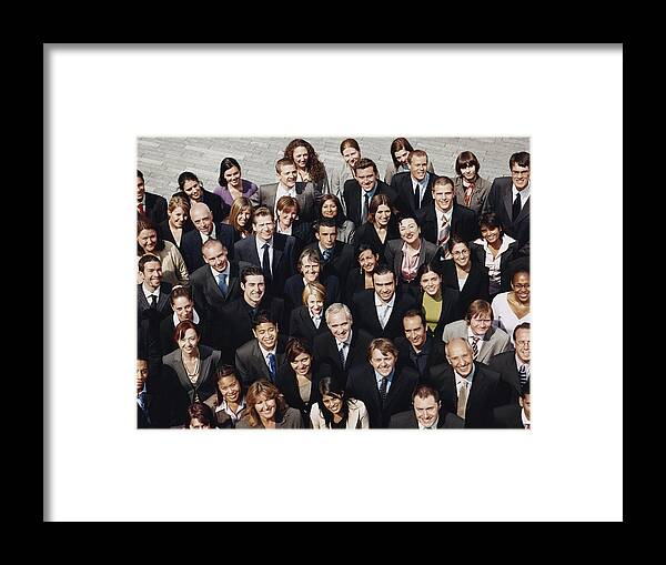 Corporate Business Framed Print featuring the photograph Portrait of a large Group of Business People Standing Outdoors by Digital Vision.