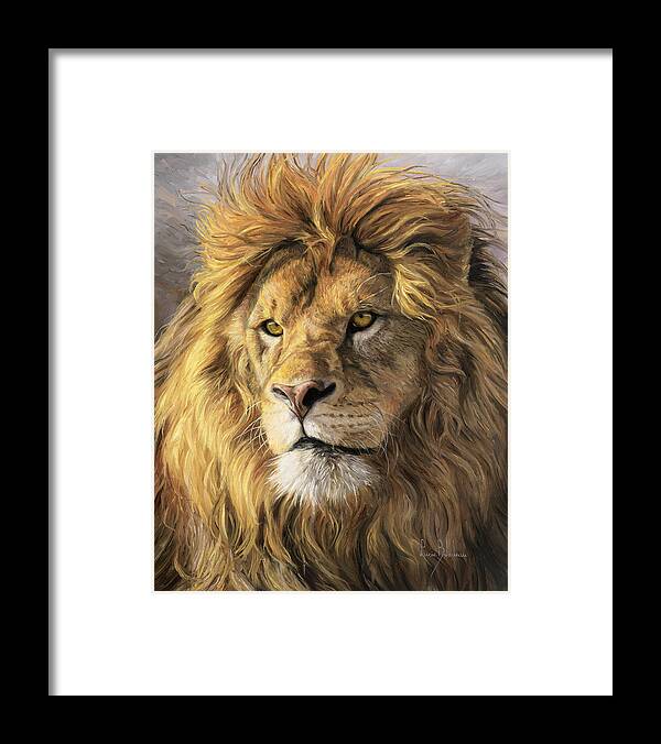 Lion Framed Print featuring the painting Portrait Of A Lion by Lucie Bilodeau