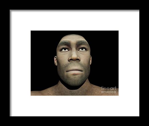 Human Framed Print featuring the digital art Portrait Of A Male Homo Erectus by Elena Duvernay