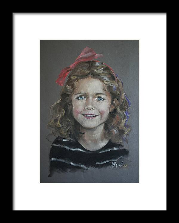 Portrait Of A Young Girl Framed Print featuring the pastel Portrait of a Young Girl by Mary Machare