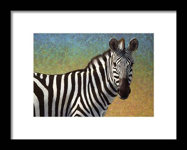 Zebra Framed Print featuring the painting Portrait of a Zebra by James W Johnson