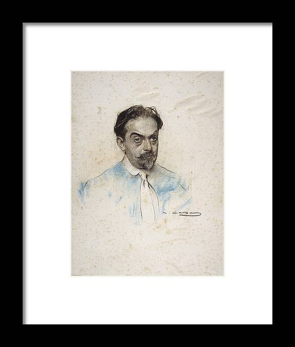 Ramon Casas Framed Print featuring the drawing Portrait of Josep Miro by Ramon Casas