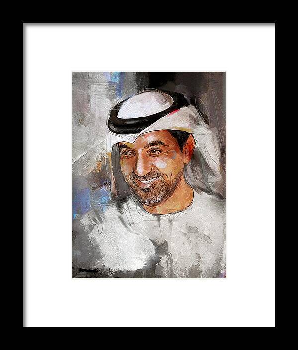 Sheikh Ahmed Bin Saeed Al Maktoum Framed Print featuring the painting Portrait of Sheikh Ahmed bin Saeed al Maktoum 2 by Maryam Mughal