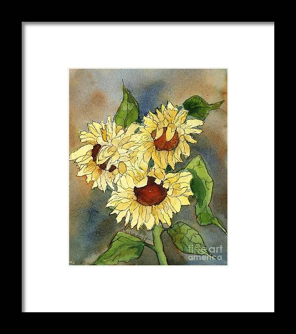 Sunflowers Framed Print featuring the painting Portrait of Sunflowers by Maria Hunt