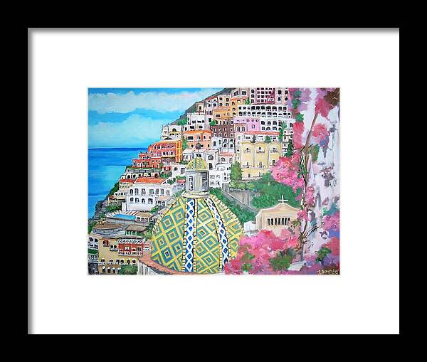 Positano Framed Print featuring the painting Positano by Teresa Dominici