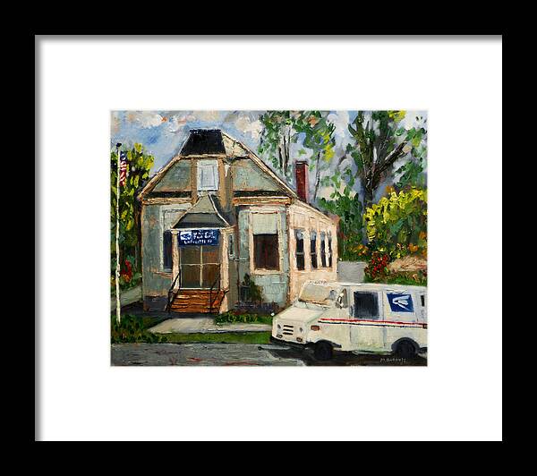 Post Framed Print featuring the painting Post Office at Lafeyette NJ by Michael Daniels