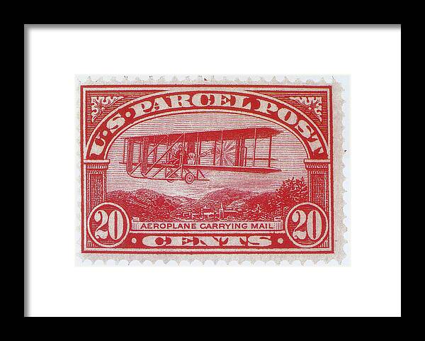 Philately Framed Print featuring the photograph Postal Biplane, U.s. Parcel Post Stamp by Science Source
