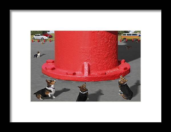 Corgis Framed Print featuring the photograph Postcards from Otis - The Hydrant by Mike McGlothlen