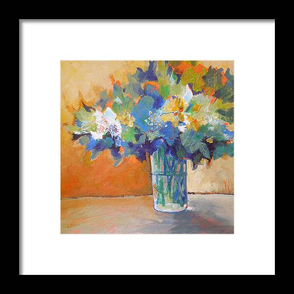 Susanne Clark Framed Print featuring the painting Posy in Orange and Blue by Susanne Clark