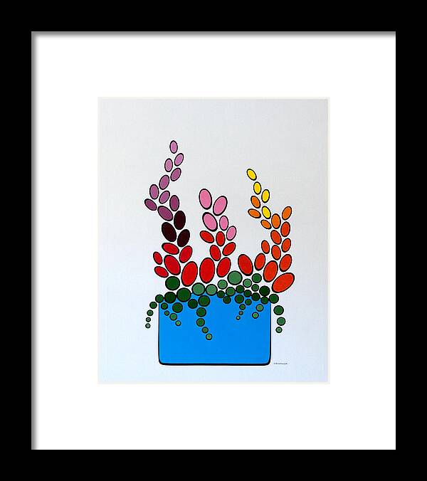 Floral Framed Print featuring the painting Potted Blooms - Blue by Thomas Gronowski