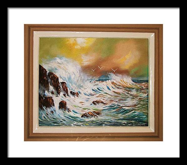 Seascape Framed Print featuring the painting Pounding Surf by Al Brown