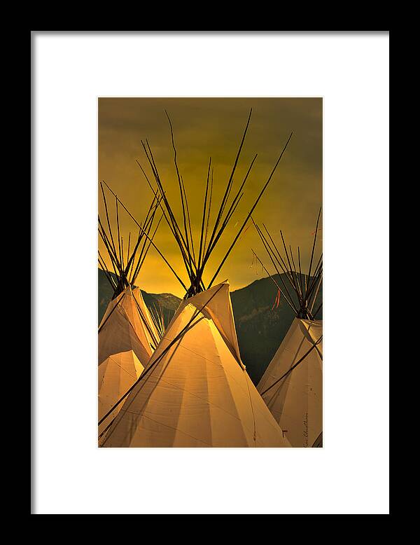 American Indian Framed Print featuring the photograph Powwow Camp at Sunrise by Kae Cheatham
