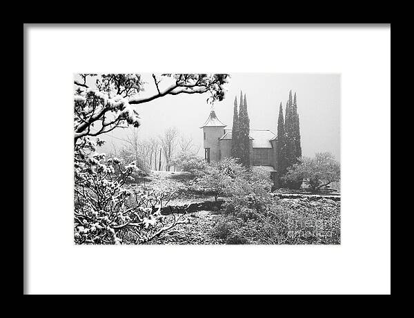 Powder Box Church Framed Print featuring the photograph Powderbox Church with snow in Jerome Arizona by Ron Chilston