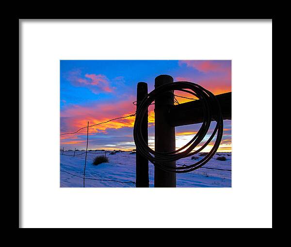 Sunset Framed Print featuring the photograph Prairie Fence Sunset by Dawn Key
