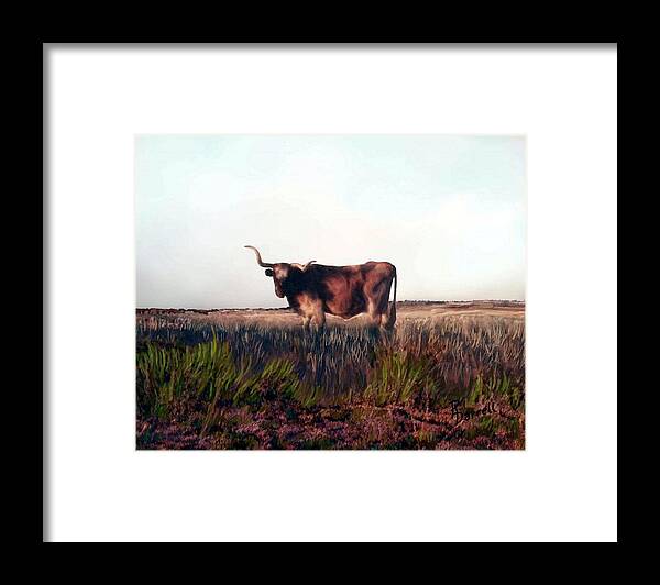 Longhorn Framed Print featuring the digital art Prairie Longhorn by Ric Darrell