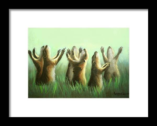Praising Prairie Dogs Framed Print featuring the painting Praising Prairie Dogs by Anthony Falbo