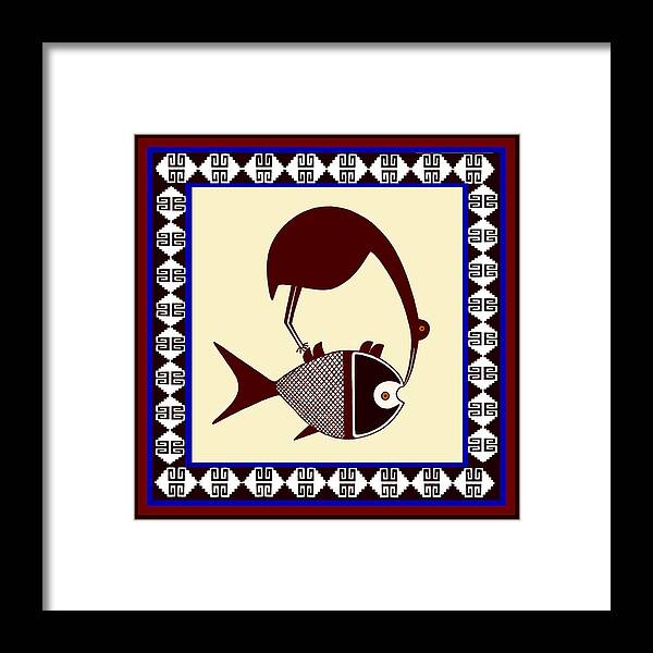 Pre-columbian Framed Print featuring the digital art Pre-Columbian Stork Fish by Vagabond Folk Art - Virginia Vivier