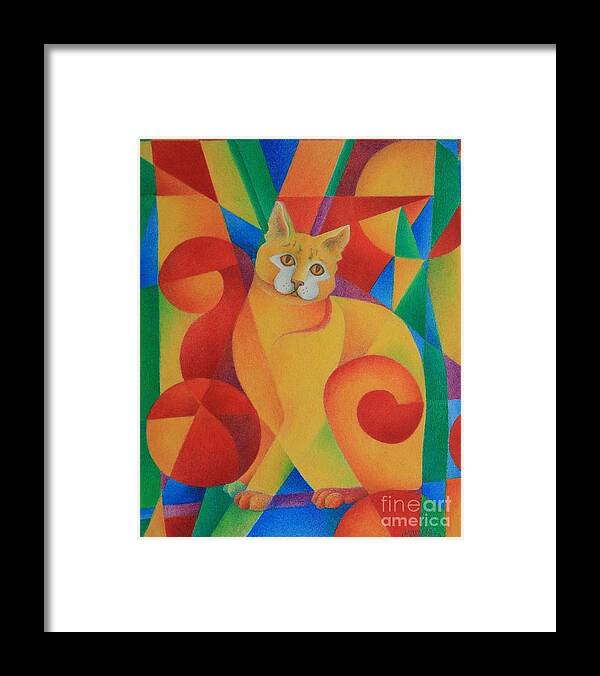 Cat Framed Print featuring the drawing Primary Cat II by Pamela Clements