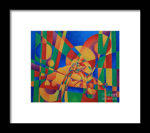 Primary Colors Framed Print featuring the drawing Primary Cat III by Pamela Clements