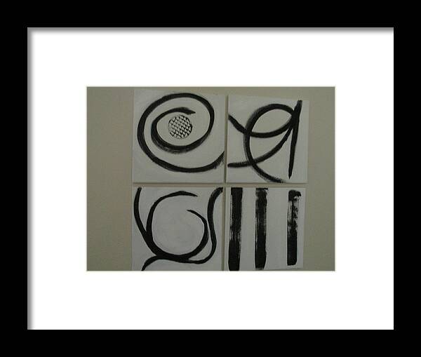 Abstract Asian Primitive Chaos Thoughts Peace Black White Framed Print featuring the painting Primitive Asian by Sharyn Winters