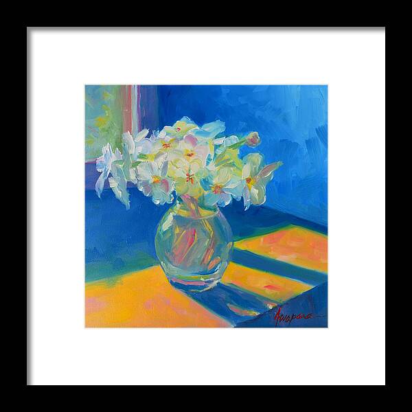 Art Framed Print featuring the painting Primroses in Spring Light - Still Life by Patricia Awapara