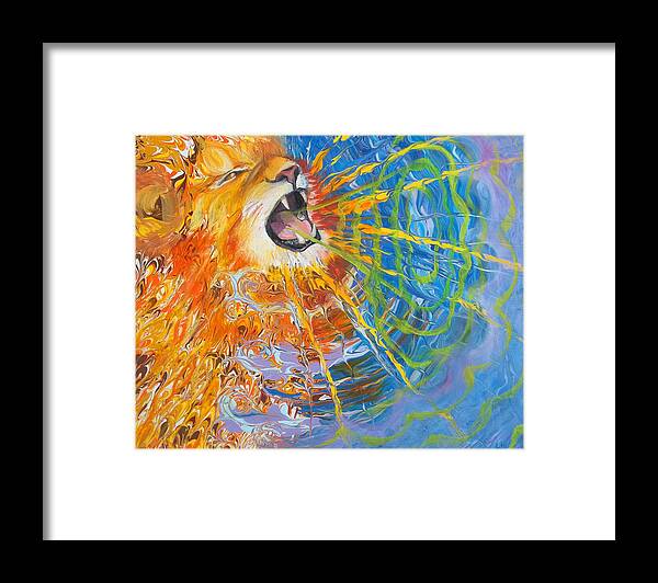 Lion Framed Print featuring the painting Prophetic Sketch Painting 25 Lion of Judah awakens with a ROAR by Anne Cameron Cutri