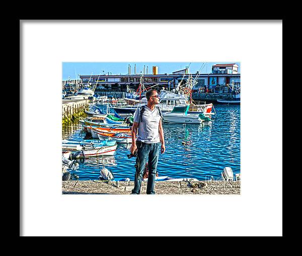 Boats Framed Print featuring the digital art Puerto de Mogan by Andrew Middleton