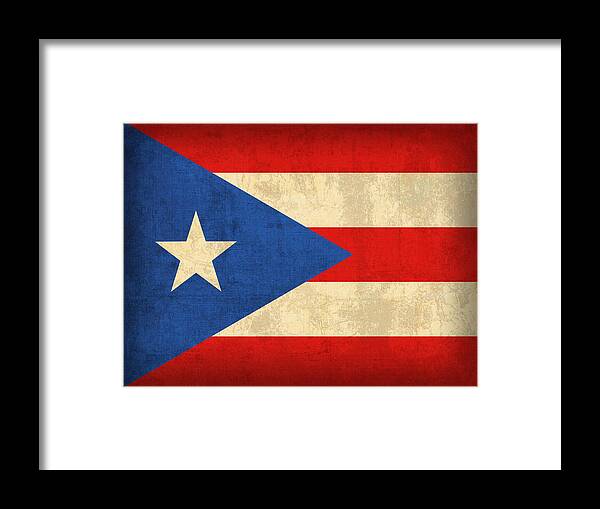 Puerto Framed Print featuring the mixed media Puerto Rico Flag Vintage Distressed Finish by Design Turnpike