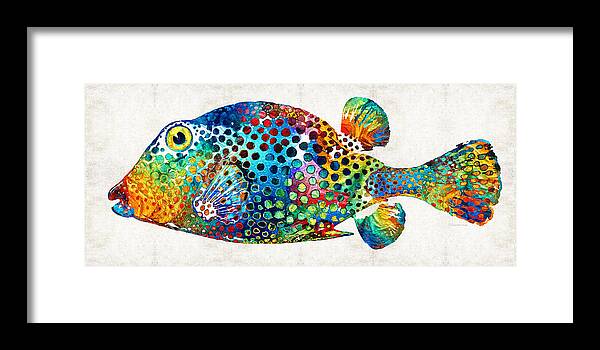 Fish Framed Print featuring the painting Puffer Fish Art - Puff Love - By Sharon Cummings by Sharon Cummings