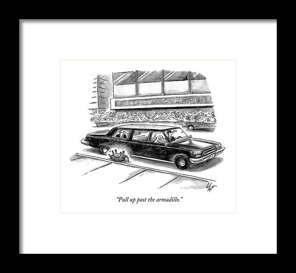 Limousines Framed Print featuring the drawing Pull Up Past The Armadillo by Frank Cotham