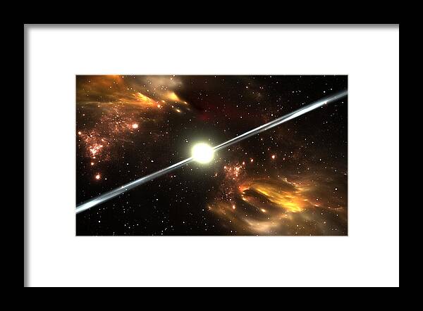 Galaxy Framed Print featuring the photograph Pulsar highly magnetized, rotating neutron star by Pitris