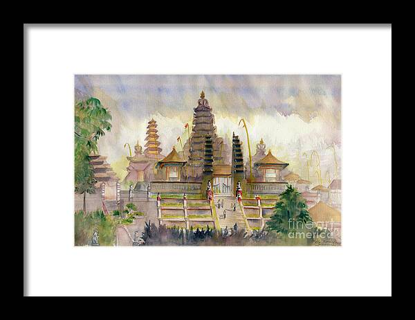 Pura Besakih Framed Print featuring the painting Pura Besakih Bali by Melly Terpening