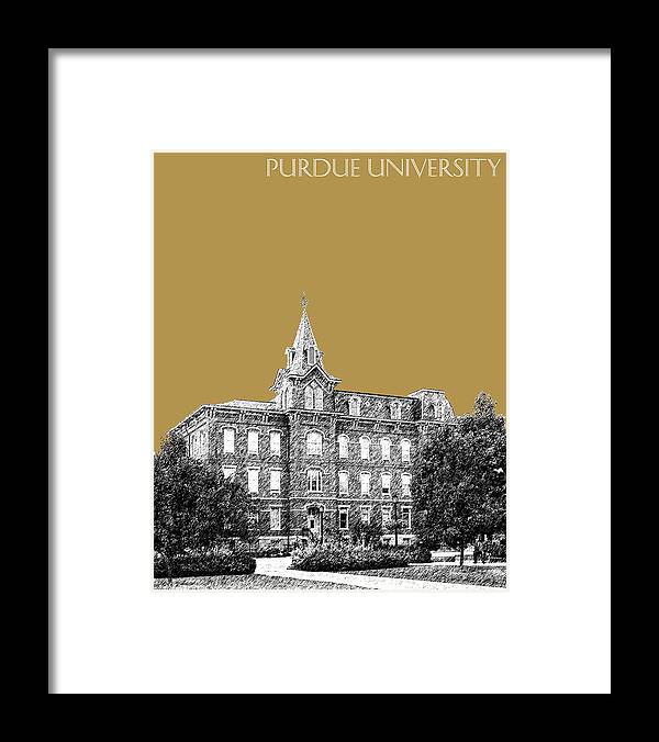 University Framed Print featuring the digital art Purdue University - University Hall - Brass by DB Artist