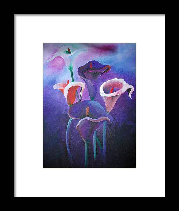 Zantedeschia Framed Print featuring the painting Purple Calla Lilies by Taiche Acrylic Art