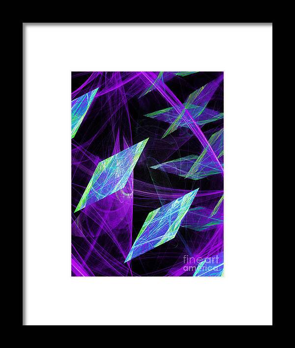 Abstract Framed Print featuring the digital art Purple Floating Diamonds by Andee Design