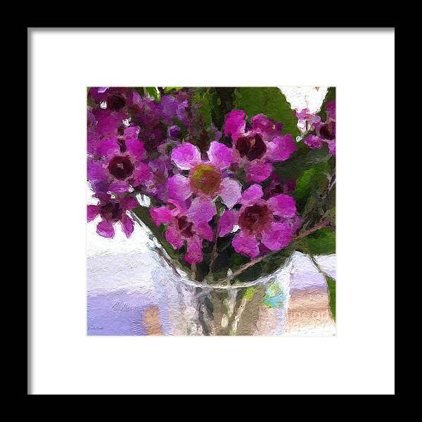 Flowers Framed Print featuring the painting Purple Flowers by Linda Woods