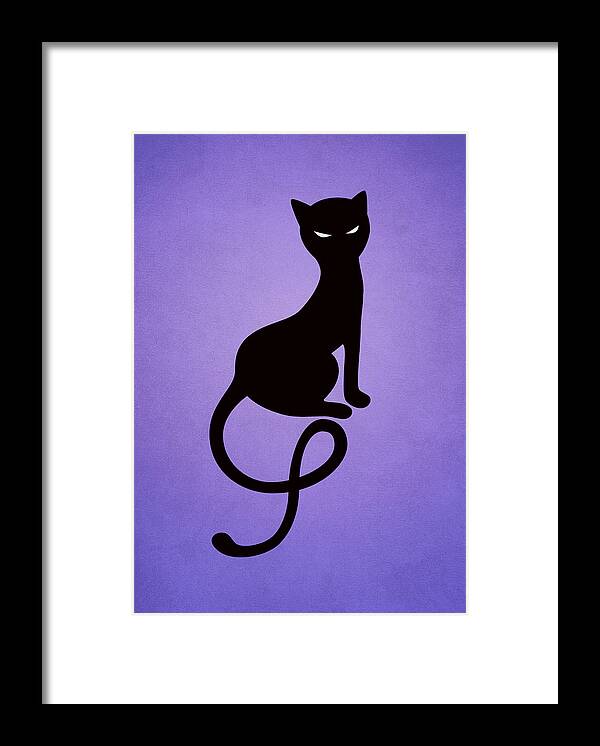 Cats Framed Print featuring the digital art Purple Gracious Evil Black Cat by Boriana Giormova