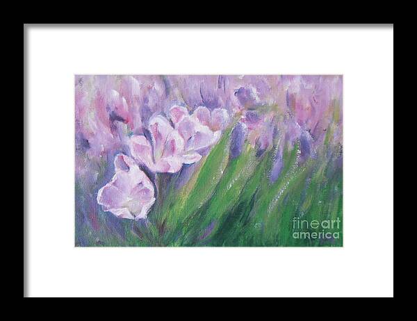 Impressionist Framed Print featuring the painting Purple Tulips by Jane See