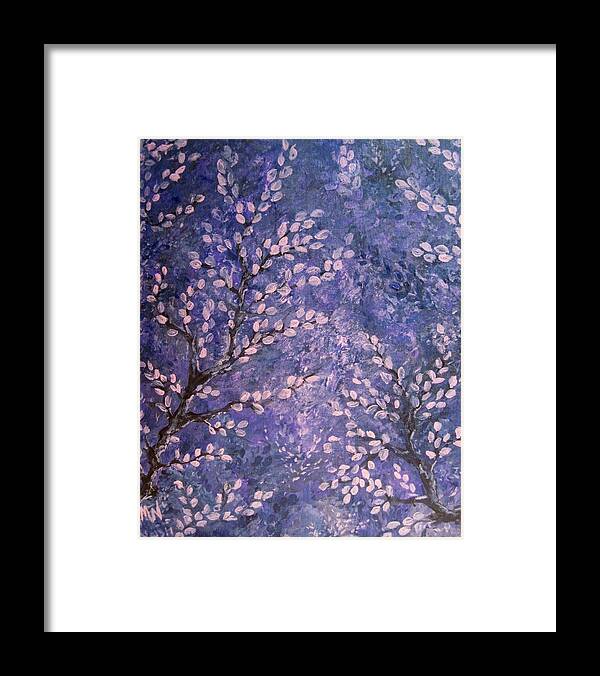 Pussy Willows Framed Print featuring the painting Pussy willow blues by Megan Walsh