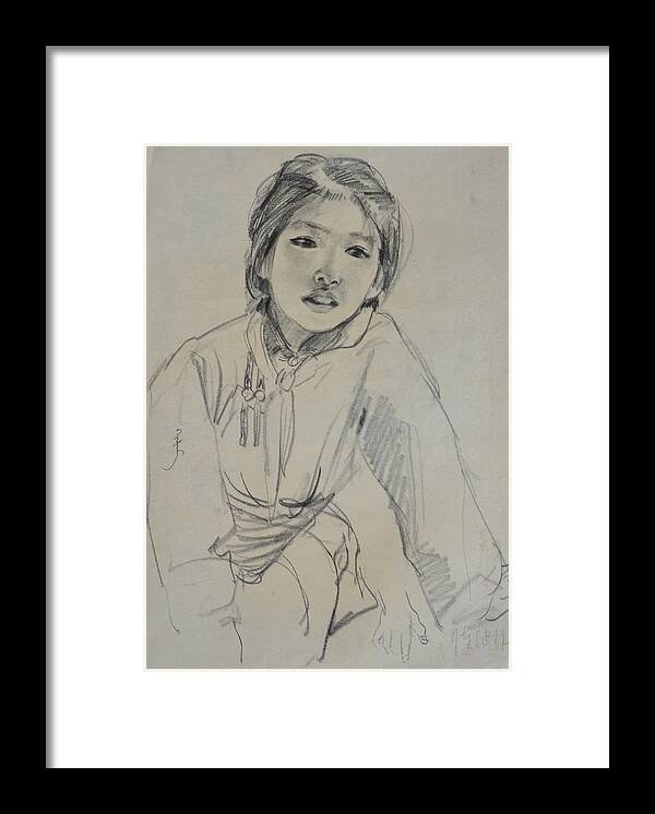 Drawing Framed Print featuring the drawing Qimuge by Ji-qun Chen