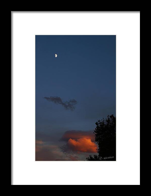 Quarter Moon Framed Print featuring the photograph Quarter Moon over Evening Cloud by Mick Anderson