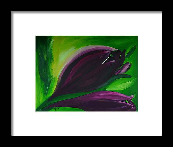 Tulips Framed Print featuring the painting Queen Of The Night Tulips by Donna Blackhall